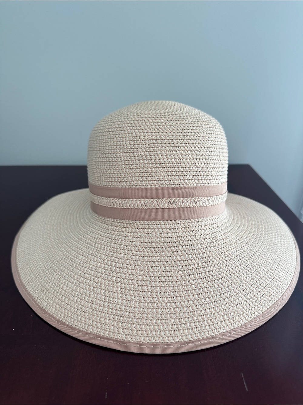Classic Cream Sun Hat with Tan Trim
